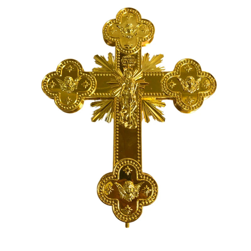 29.5" Luxury Gold Plated Orthodox Processional Crucifix – Church Cross