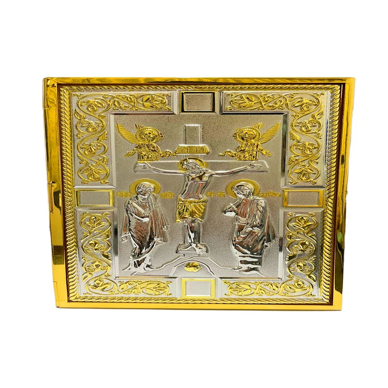 Orthodox Metal Gospel Bible Cover – 21cm Crucifix and Icon Design