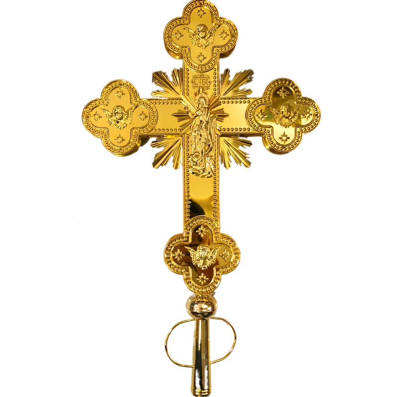 29.5" Luxury Gold Plated Orthodox Processional Crucifix – Church Cross