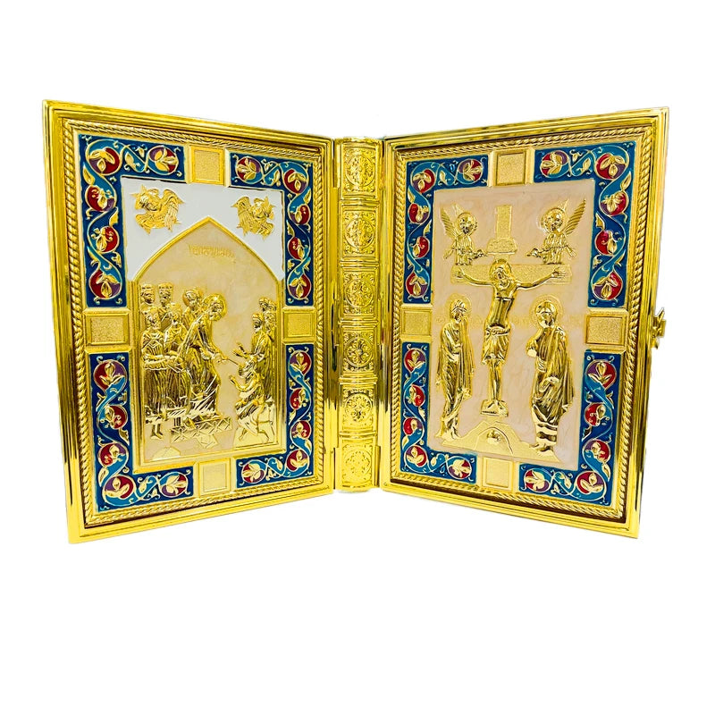 Orthodox Metal Gospel Bible Cover – 21cm Crucifix and Icon Design