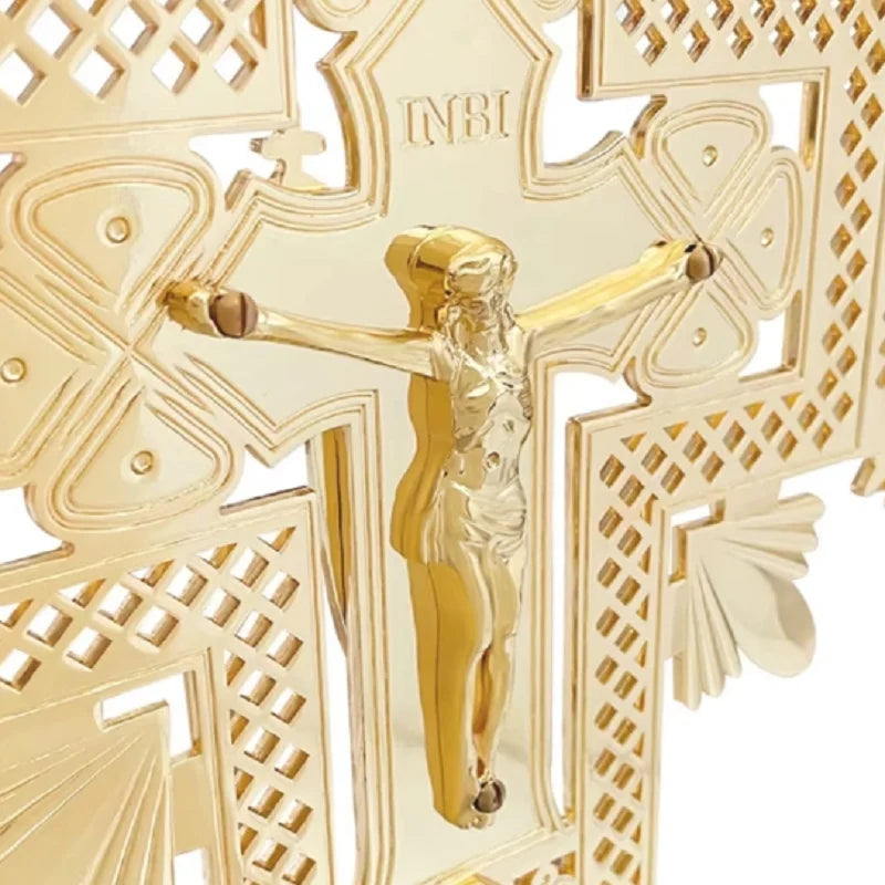 Large Orthodox Processional Cross – Gold Alloy Jesus Crucifix for Church Liturgy