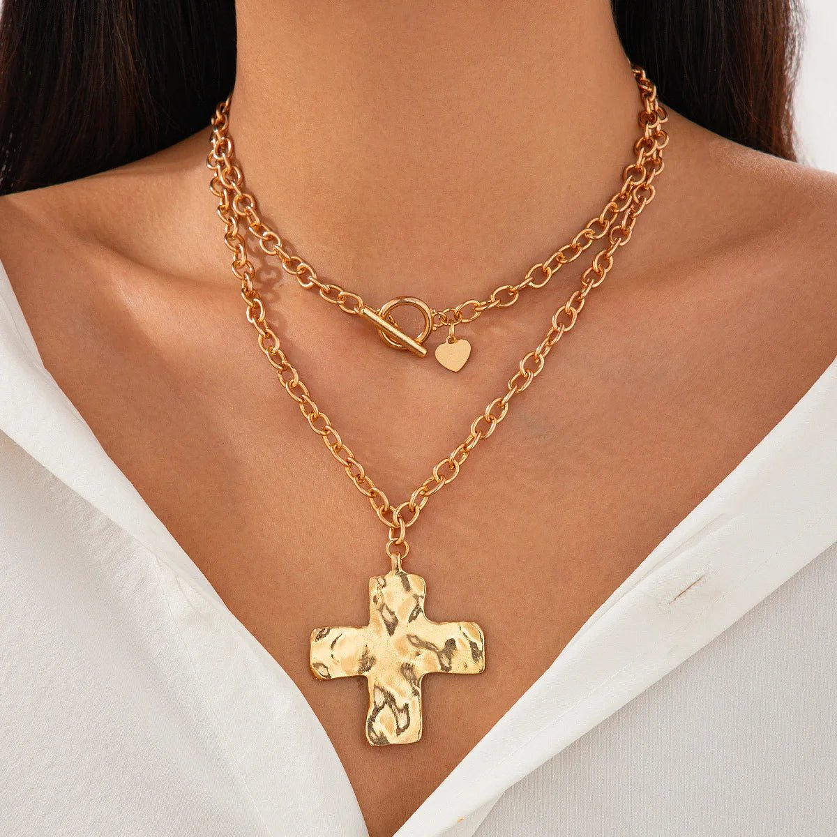 18K Gold-Plated Chunky Cross Necklace for Women – Christian Statement Pendant - Sylva