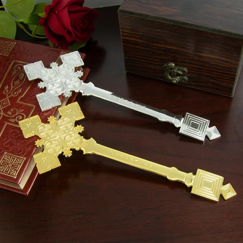 Gold-Plated Orthodox Prayer Cross – Handheld Church Blessing Cross for Prayer, Worship & Christian Gifts
