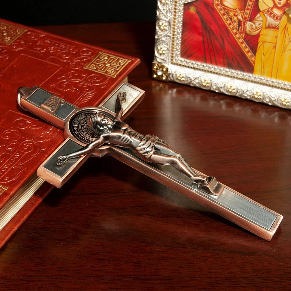 Catholic Jesus Crucifix Wall Cross – Vintage Copper Prayer Cross for Home, Church & Christian Gifts