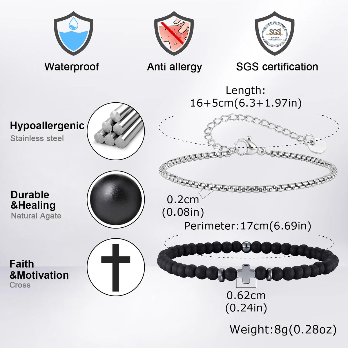Men's Christian Cross Bracelet – Stainless Steel & Beaded Faith Jewellery