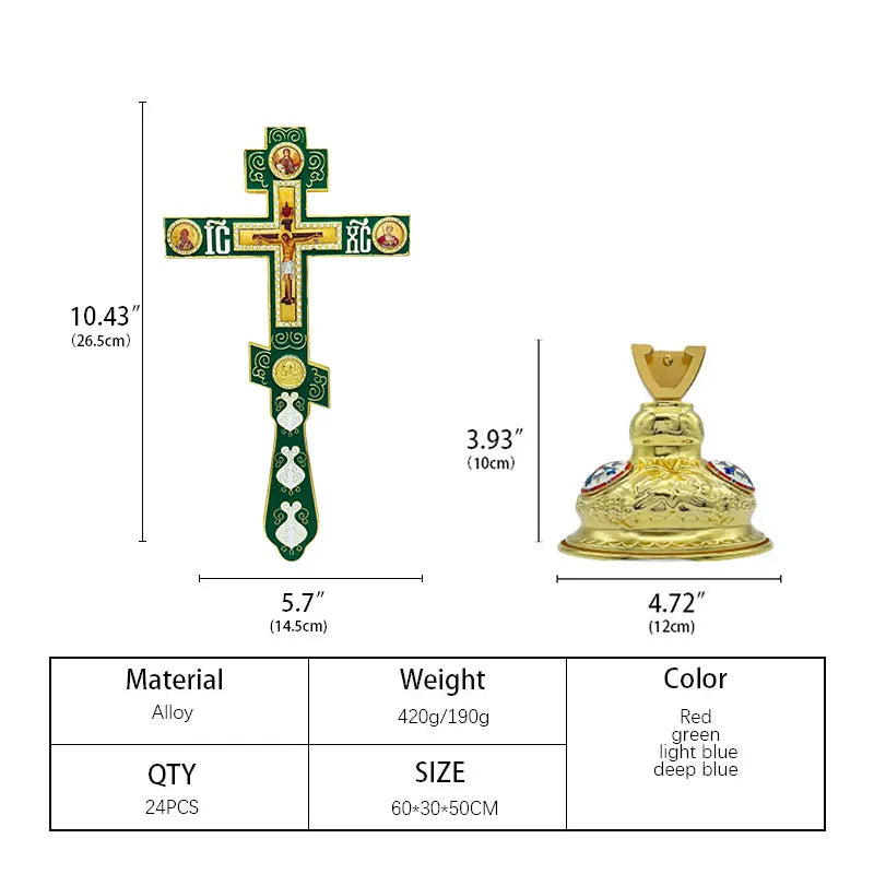 Orthodox Standing Crucifix Cross – Gold Plated Christian Altar Cross with Religious Icons | Orthodox Home Decor & Gift