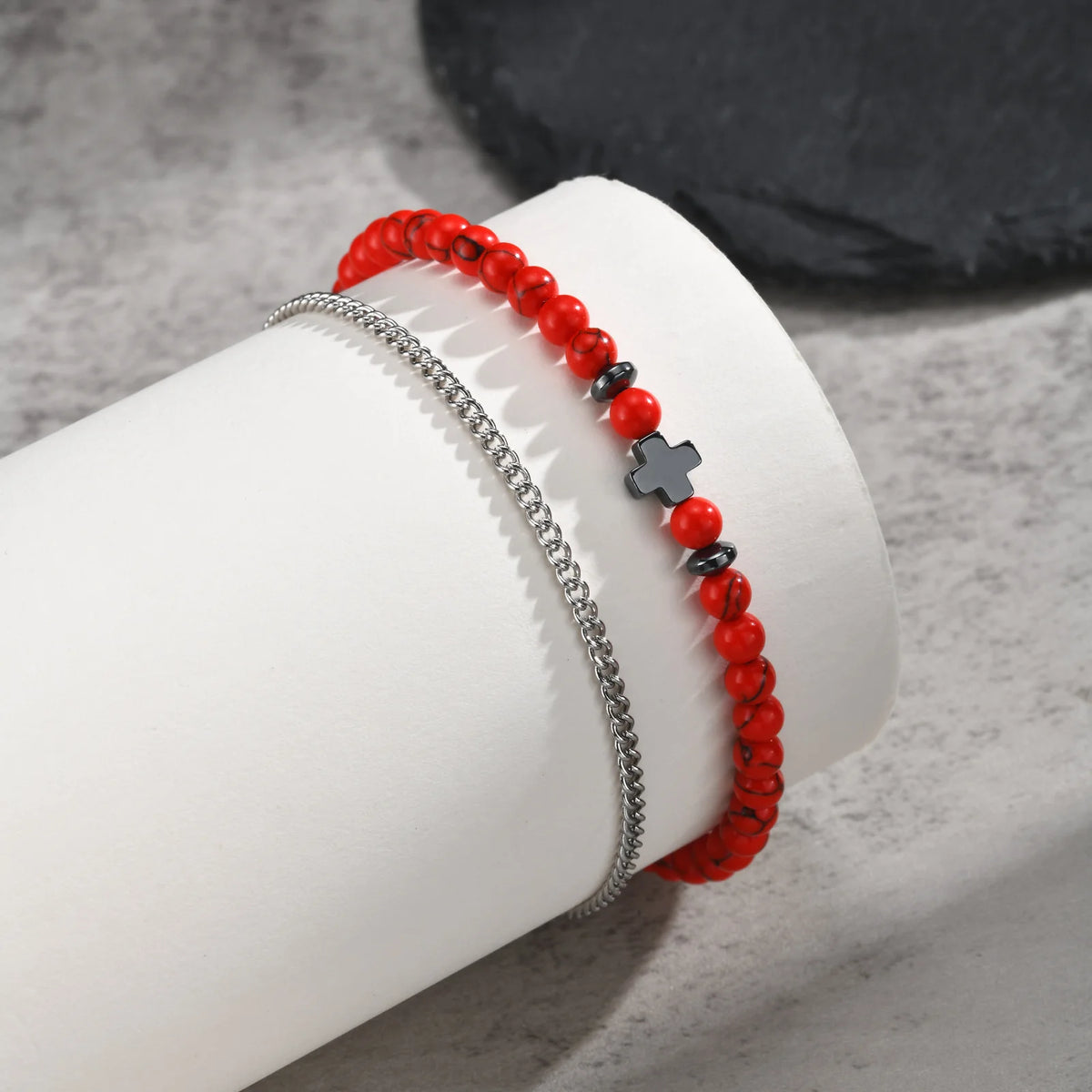 Men's Christian Cross Bracelet – Stainless Steel & Beaded Faith Jewellery
