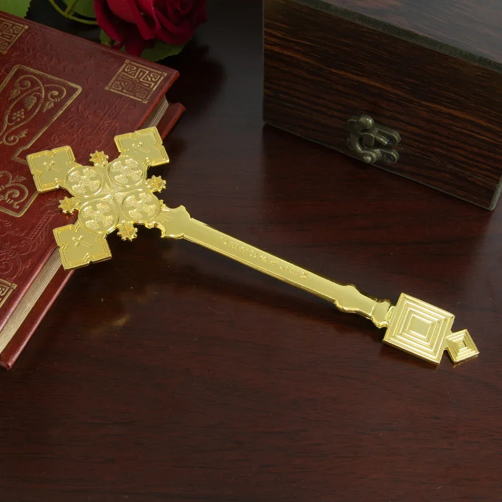 Gold-Plated Orthodox Prayer Cross – Handheld Church Blessing Cross for Prayer, Worship & Christian Gifts