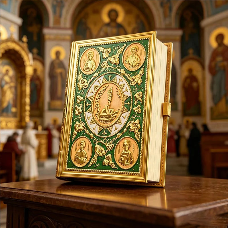 Orthodox Gold-Plated Enamel Gospel Cover with Apostle Icons