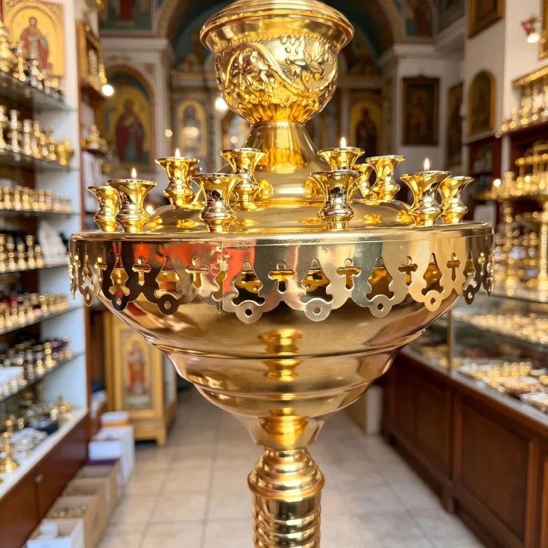 120cm Gold-Plated 20-Candle Church Floor Candle Holder