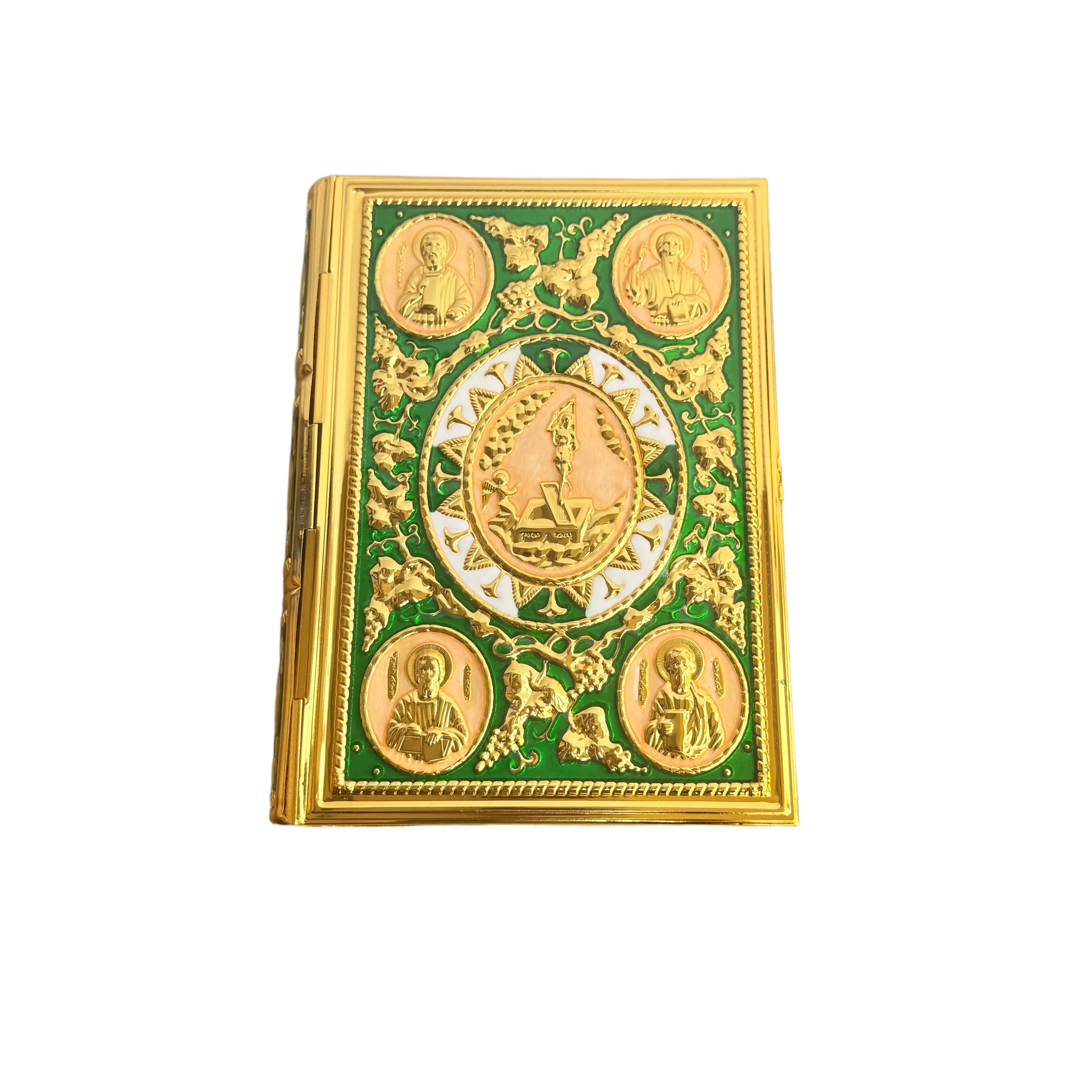 Orthodox Gold-Plated Enamel Gospel Cover with Apostle Icons