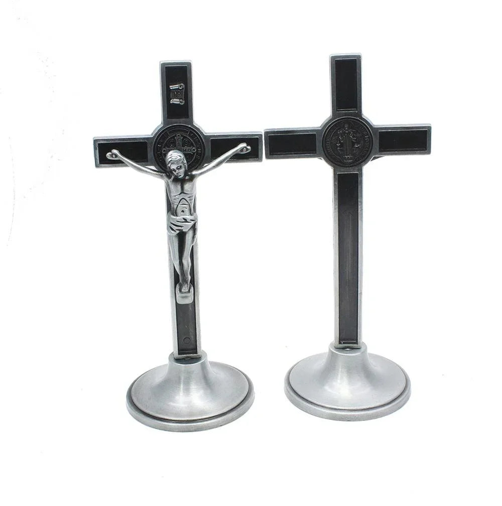 Standing Jesus Crucifix Cross – Antique Bronze & Silver Catholic Decor