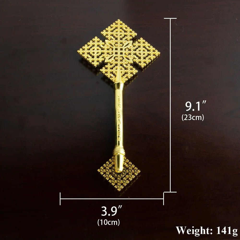 Orthodox Gold-Plated Hand Blessing Cross – 9.1" Liturgical Prayer Cross - Sylva