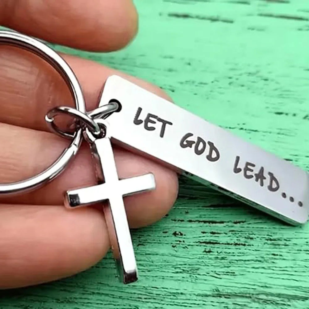 Let God Lead Cross Keychain – Christian Stainless Steel Keyring