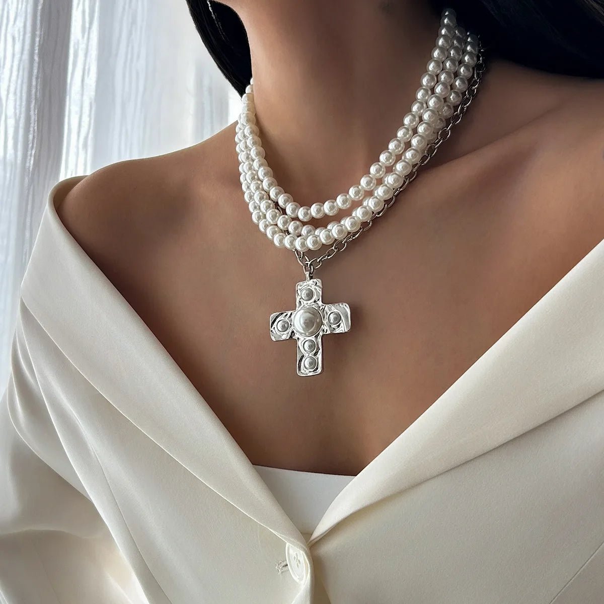 18K Gold-Plated Chunky Cross Necklace for Women – Christian Statement Pendant - Sylva