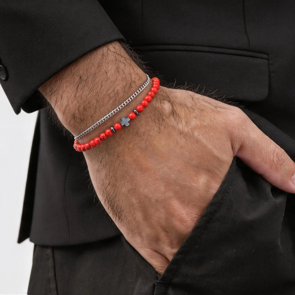Men's Christian Cross Bracelet – Stainless Steel & Beaded Faith Jewellery