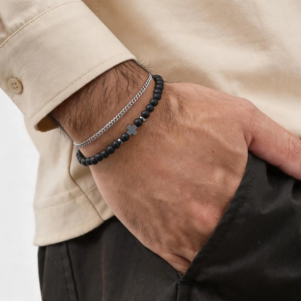 Men's Christian Cross Bracelet – Stainless Steel & Beaded Faith Jewellery