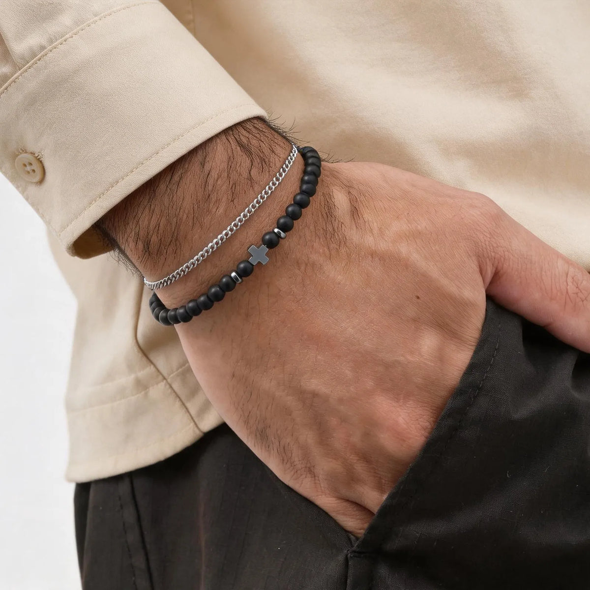 Men's Christian Cross Bracelet – Stainless Steel & Beaded Faith Jewellery