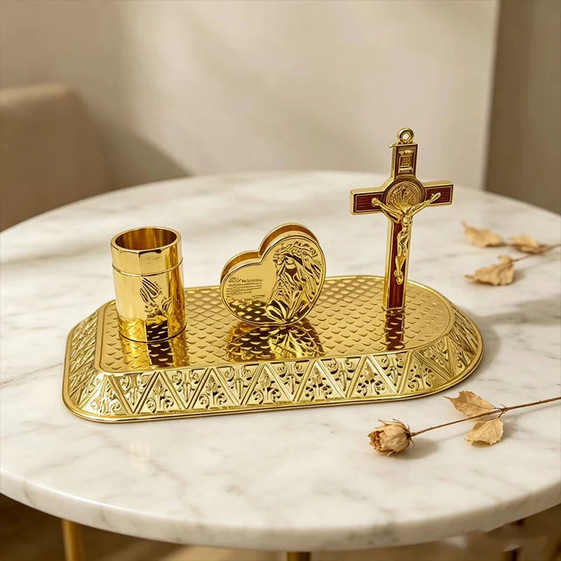 Christian Home Altar Prayer Set with Saint Benedict Crucifix & Religious Icons