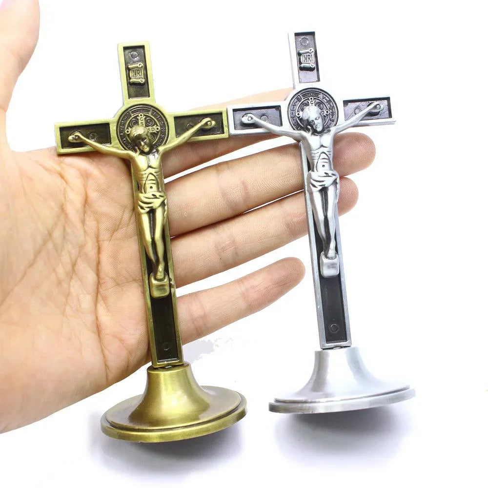 Standing Jesus Crucifix Cross – Antique Bronze & Silver Catholic Decor
