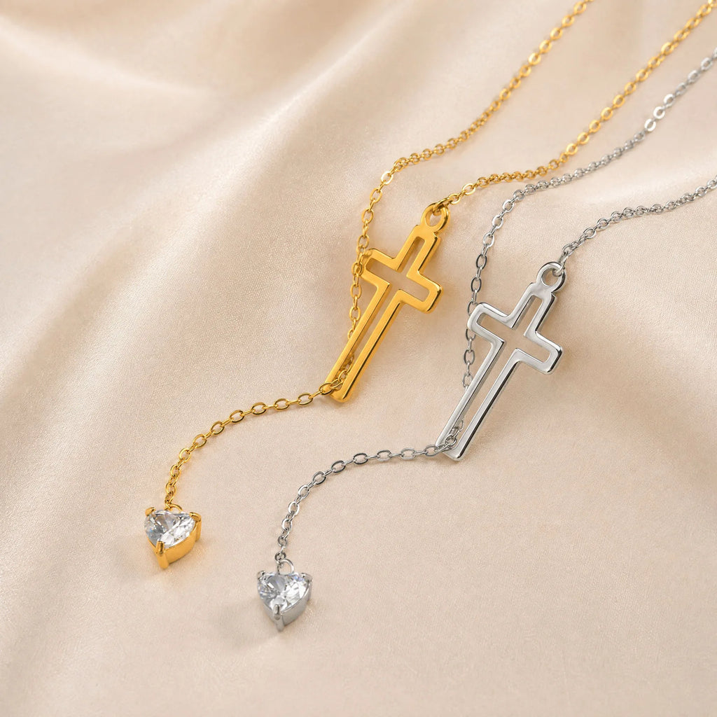 Women’s Cross Lariat Necklace with Heart Drop | SYLVA