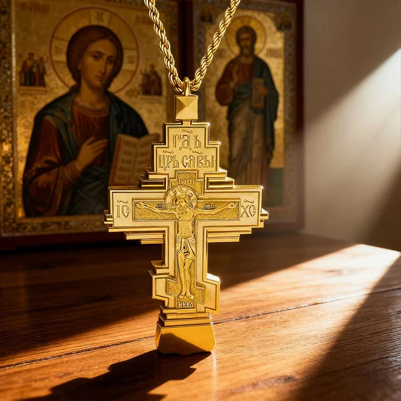 Orthodox Crucifix Cross Necklace – Gold & Silver Christian Pendant