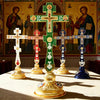 Orthodox Standing Crucifix Cross – Gold Plated Christian Altar Cross with Religious Icons | Orthodox Home Decor & Gift