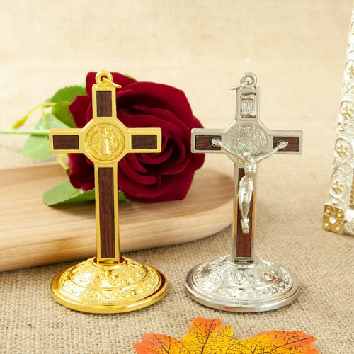 Catholic Saint Benedict Standing Crucifix – Gold or Silver Plated - Sylva