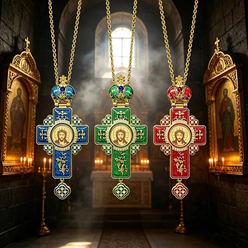 Byzantine Orthodox Wall Cross – Gold Plated Cloisonné Enamel Jesus Icon - Sylva