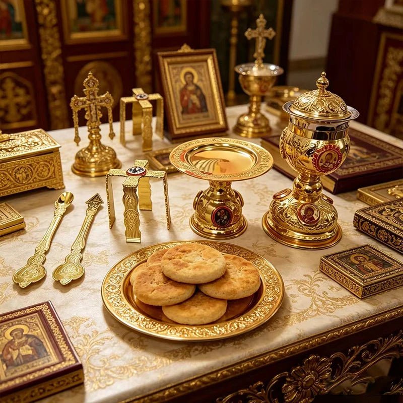 Orthodox Altar Set – Gold Chalice, Diskos & Asterisk Star for Divine Liturgy - Sylva