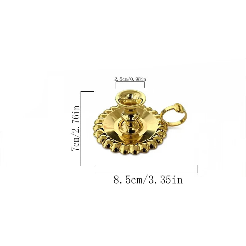 Gold Plated Orthodox Handheld Candle Holder with Handle