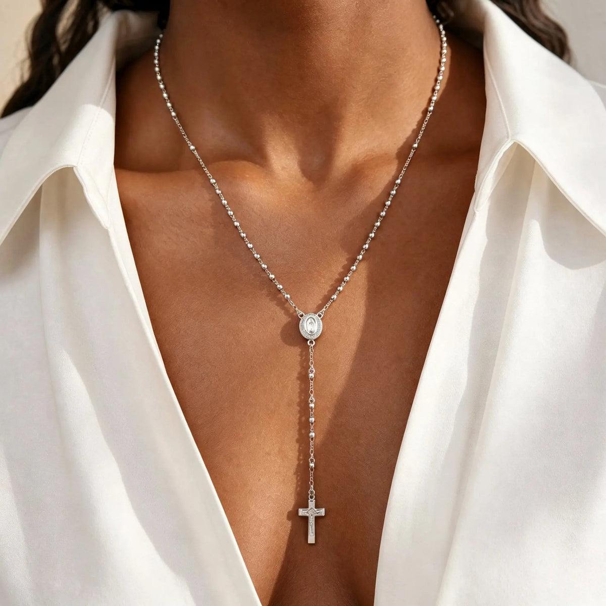 Catholic Rosary Necklace for Women – Virgin Mary & Cross Pendant - Sylva
