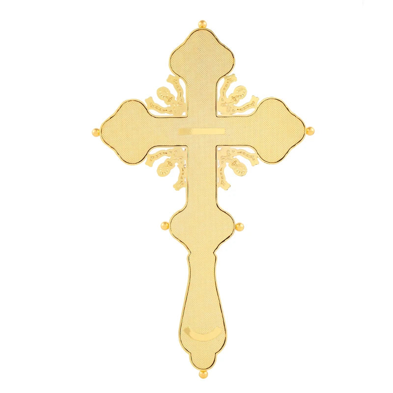 Russian Orthodox Hand Blessing Cross – Byzantine Altar Cross with Icons | Gold & Silver Christian Church Cross | Large 12.2” Religious Gift