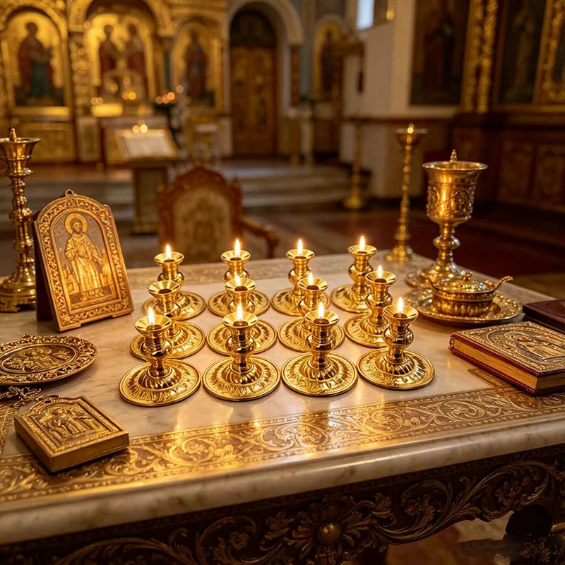 Vintage Gold Orthodox Candle Holders – Byzantine Church & Home Altar Candlesticks