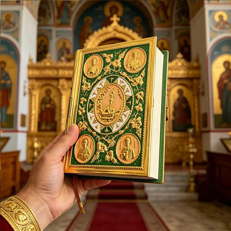 Orthodox Gold-Plated Enamel Gospel Cover with Apostle Icons