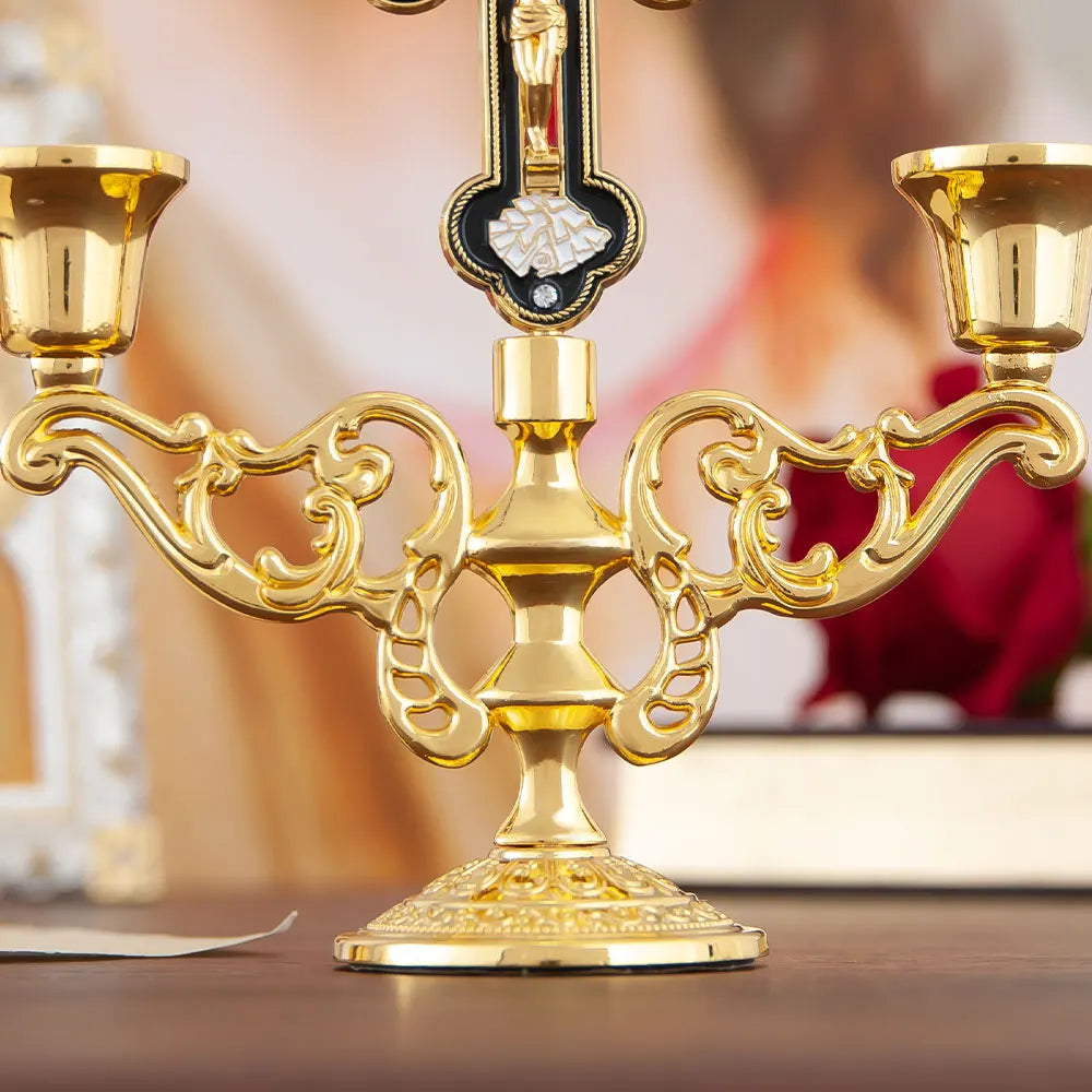 Orthodox Cross Candlestick – Gold Plated Crucifix Church Candle Holder