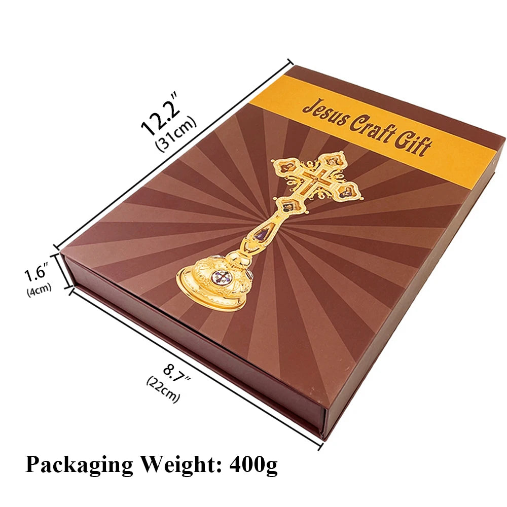 Russian Orthodox Hand Blessing Cross – Byzantine Altar Cross with Icons | Gold & Silver Christian Church Cross | Large 12.2” Religious Gift