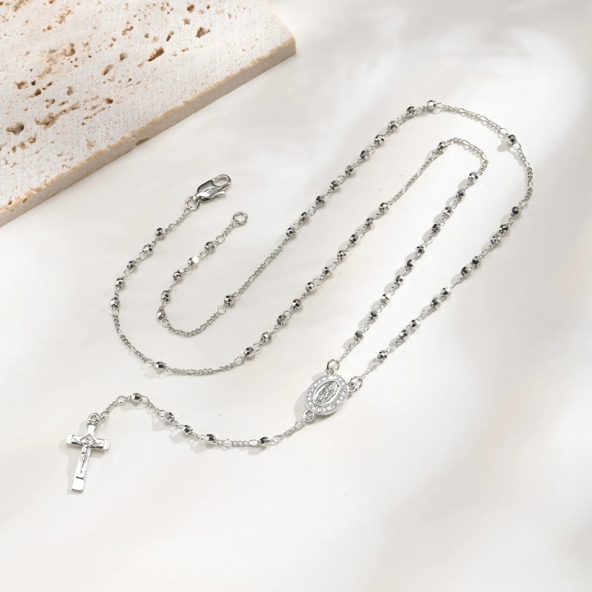 Catholic Rosary Necklace for Women – Virgin Mary & Cross Pendant - Sylva