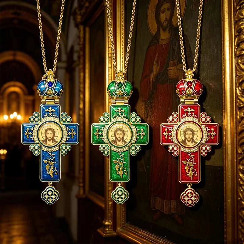 Byzantine Orthodox Wall Cross – Gold Plated Cloisonné Enamel Jesus Icon - Sylva