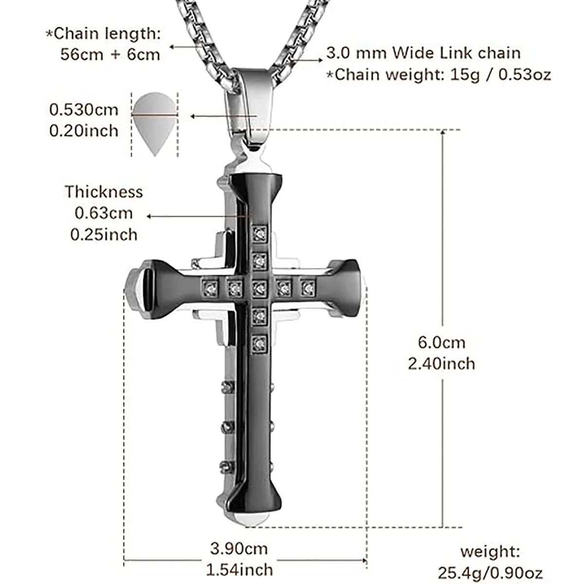 Men’s Byzantine Cross Necklace – Stainless Steel CZ Christian Pendant