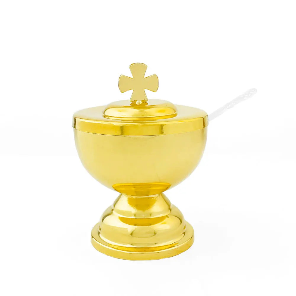 Gold-Plated Communion Chalice with Cross Lid and Liturgical Spoon