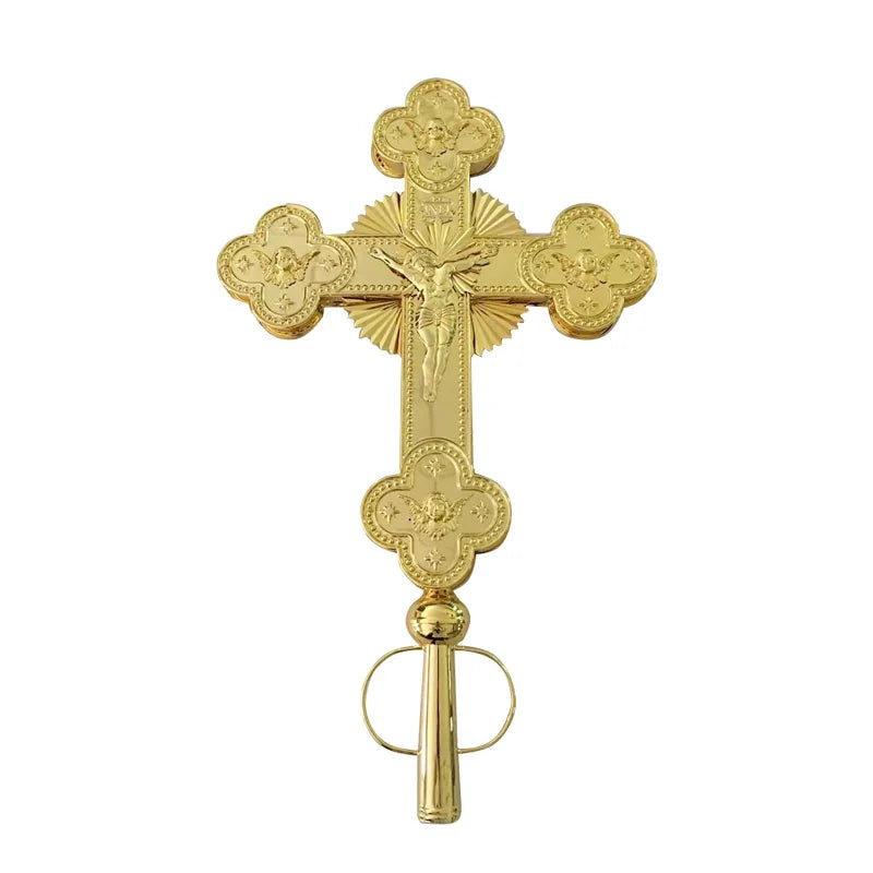 29.5" Luxury Gold Plated Orthodox Processional Crucifix – Church Cross