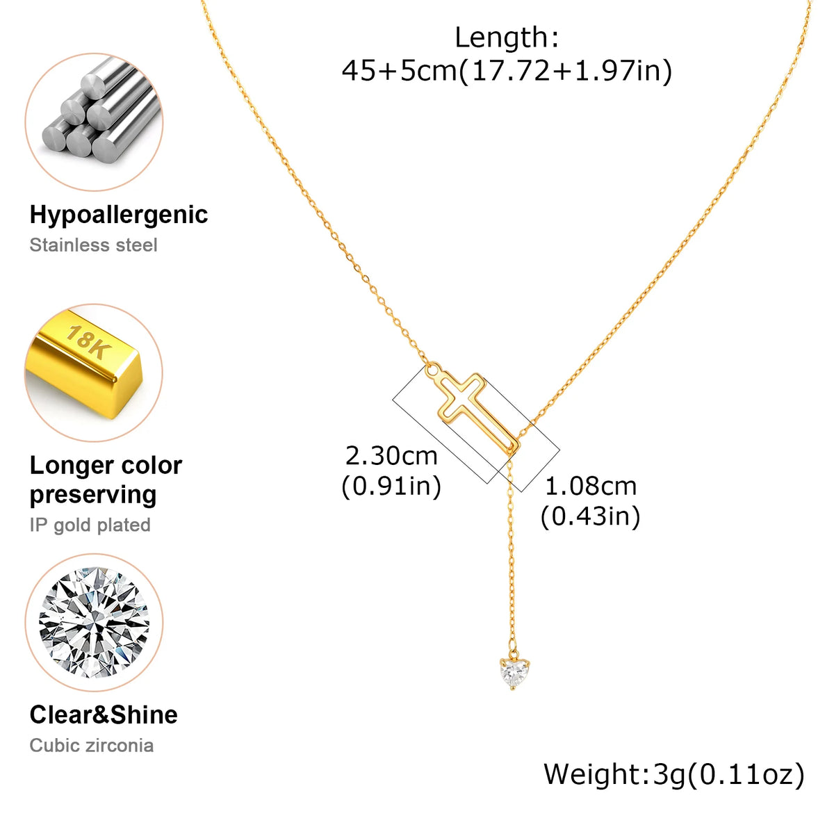 Women’s Cross Lariat Necklace with Heart Drop | SYLVA