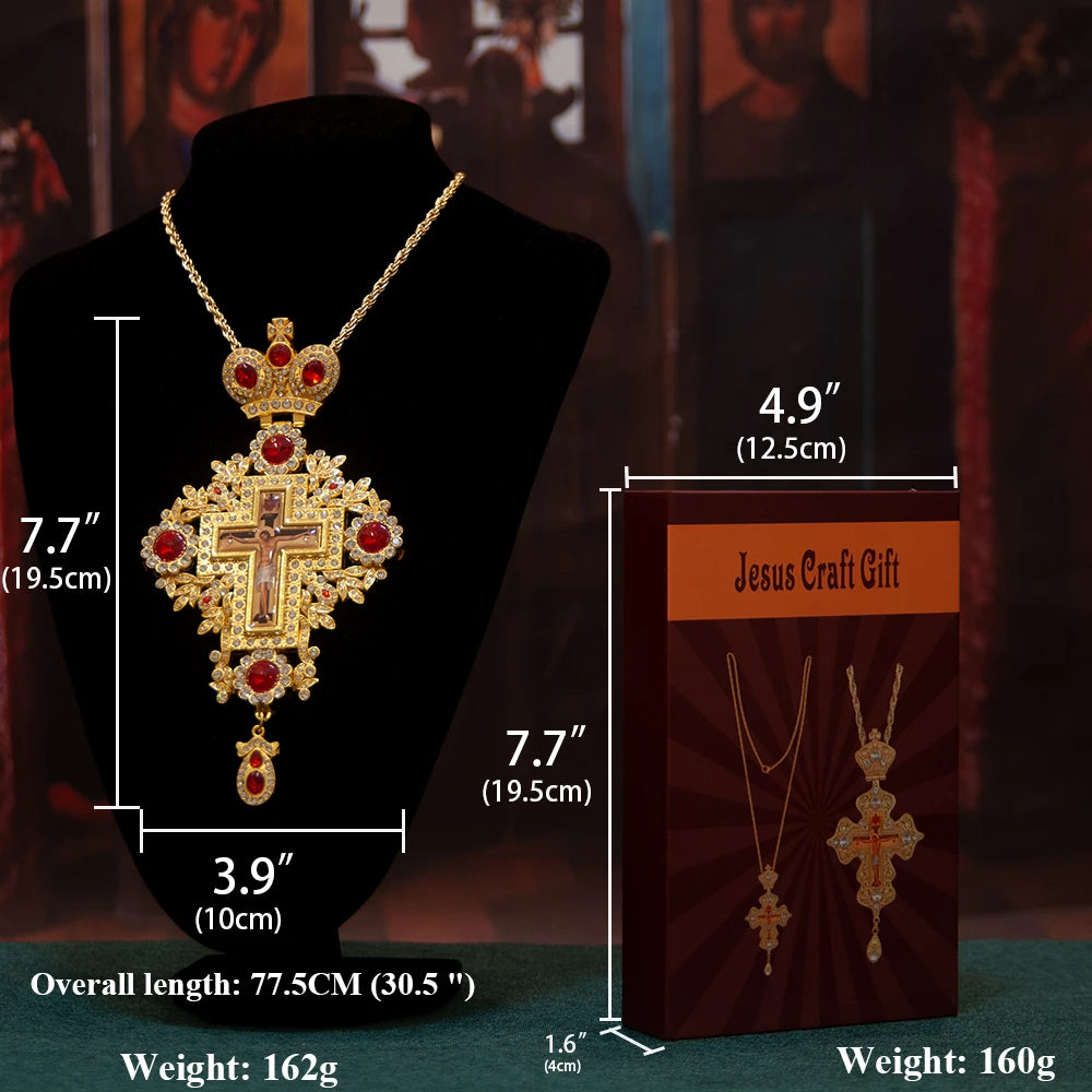 Greek Orthodox Bishop’s Pectoral Cross Necklace with Gemstones – Priest Ordination Religious Cross Pendant for Clergy, Church Ceremonies & Christian Gifts
