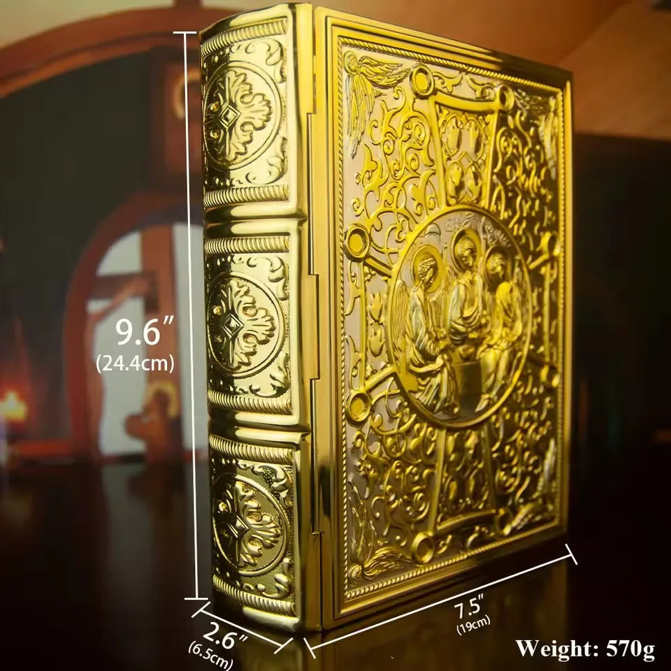 Traditional Orthodox Bible Cover – Premium Zinc Alloy Protective Case for Holy Bible (Blue, Gold & Red) 9.6 Inch