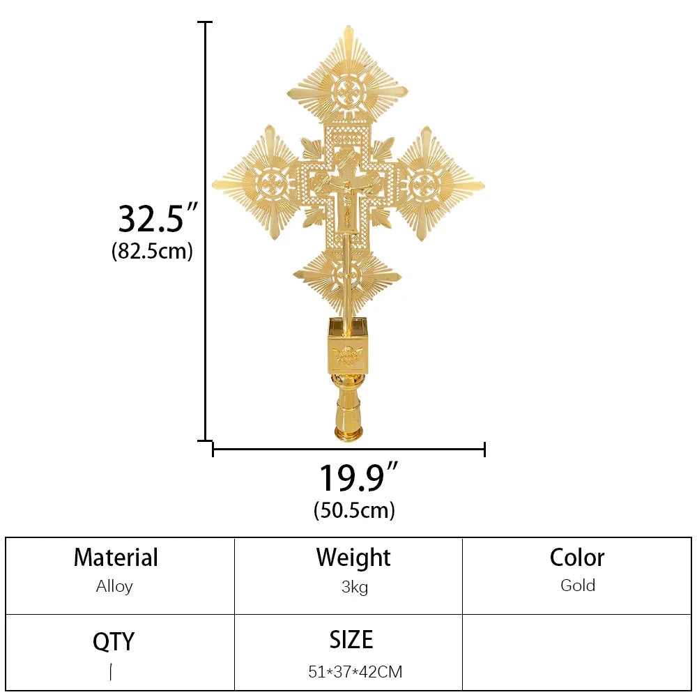 Large Orthodox Processional Cross – Gold Alloy Jesus Crucifix for Church Liturgy