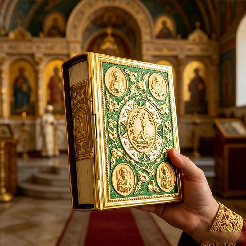 Orthodox Gold-Plated Enamel Gospel Cover with Apostle Icons