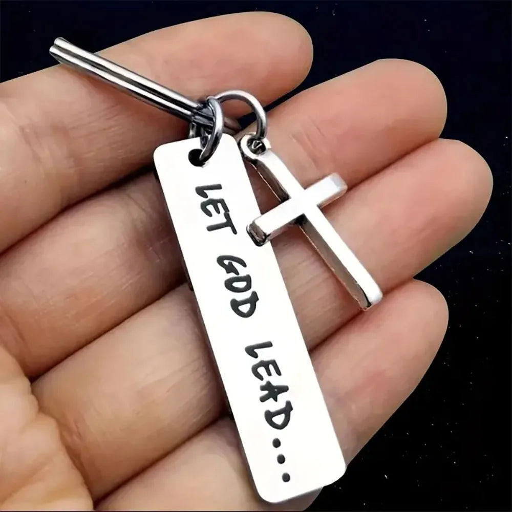 Let God Lead Cross Keychain – Christian Stainless Steel Keyring