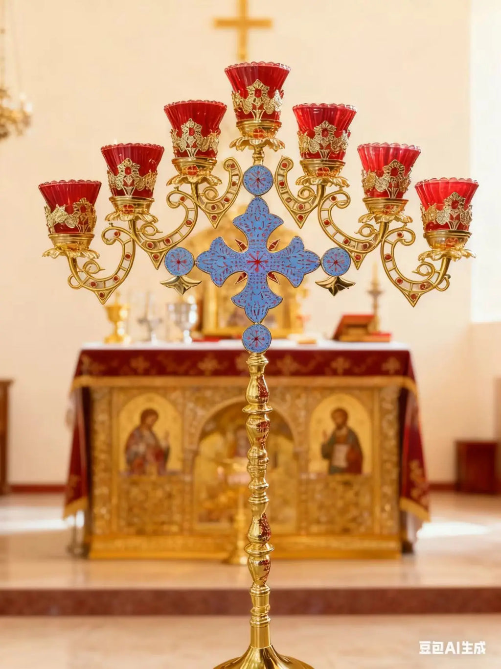 Gilded Orthodox Church Candle Holder – Liturgical Altar Candlestick