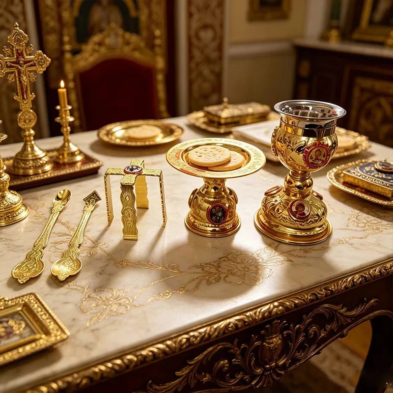 Orthodox Altar Set – Gold Chalice, Diskos & Asterisk Star for Divine Liturgy - Sylva